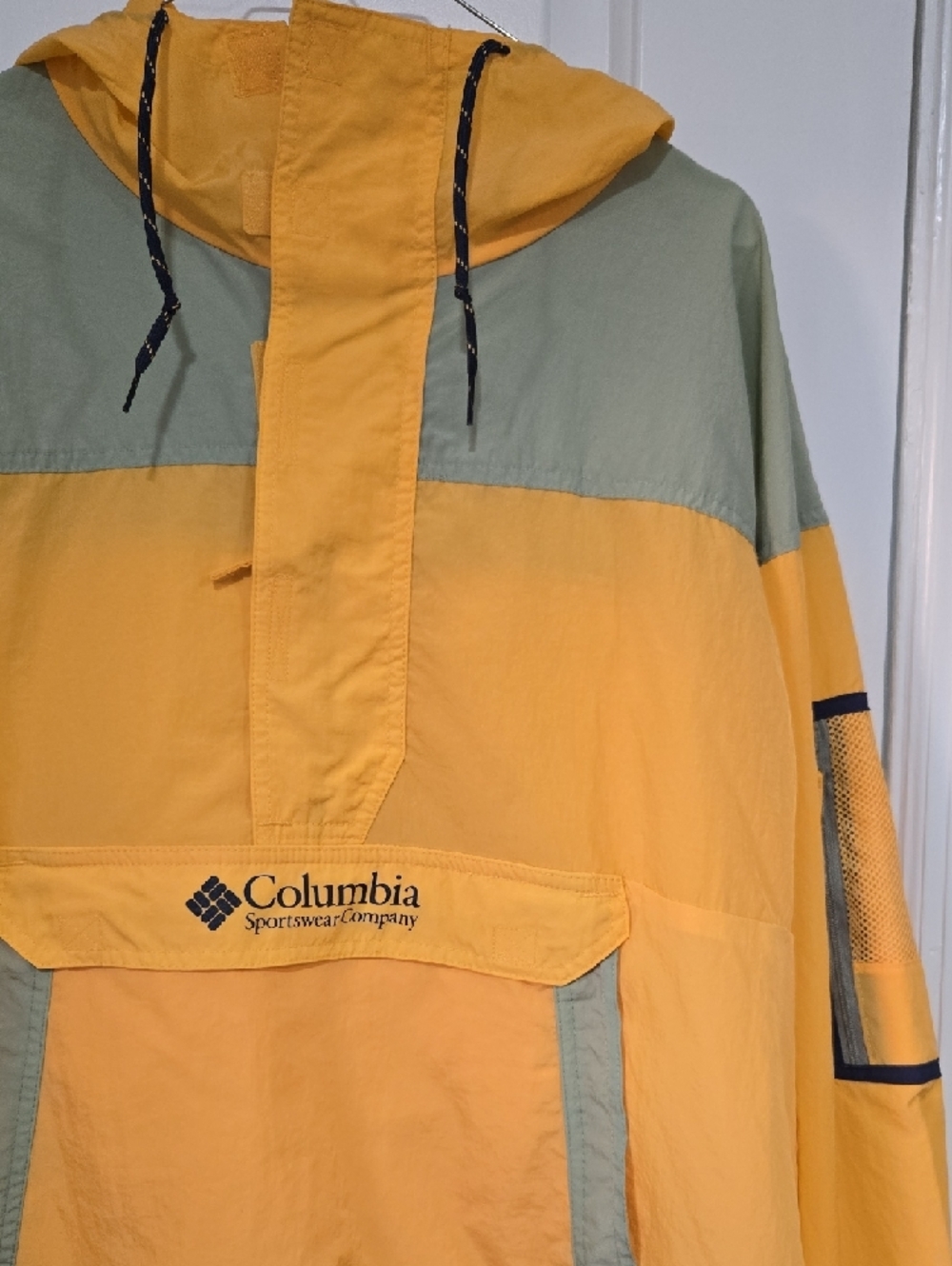 Columbia Challenger Anorak Windbreaker XL Yellow Mens Packable Jacket - Picture 2 of 6